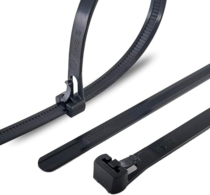 HS Reusable Zip Ties 8 Inch Releasable Plastic Cable Tie Straps 100 Pack Black,Adjustable 50LBS Wide Wire Zip Toe Heavy Duty,Outdoor String Lights-Fixing,Luggage Locking