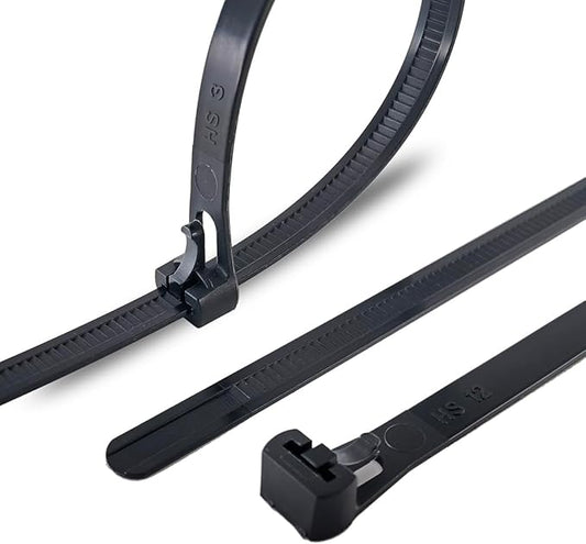 HS Reusable Zip Ties 8 Inch Releasable Plastic Cable Tie Straps 100 Pack Black,Adjustable 50LBS Wide Wire Zip Toe Heavy Duty,Outdoor String Lights-Fixing,Luggage Locking