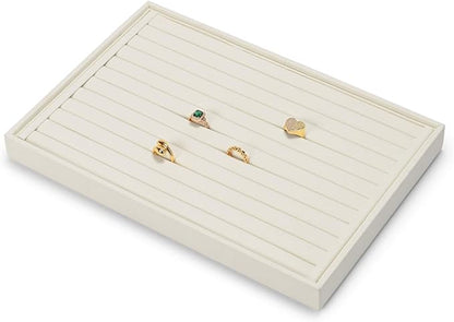 7-Slot Microfiber Ring & Earring Tray Organizer (Beige)