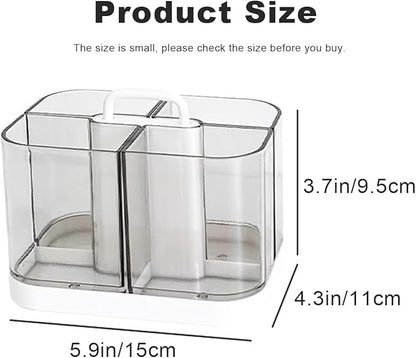 2 Pack Small Plastic Portable Caddy with Handle, Stackable Pen Holder 4 Compartments, Clear Pencil Organizer for Art Supplies, Crafts, Colored Pencils, Stationery, Markers