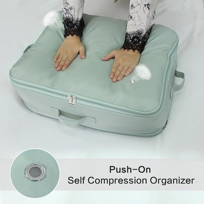 Geernioy Ultra Space Saving Self Compression Storage Bags with Zipper, (Green) -Compression Organize for Bedding, Comforter Storage Bag for Blankets Duvet Quilts Pillows