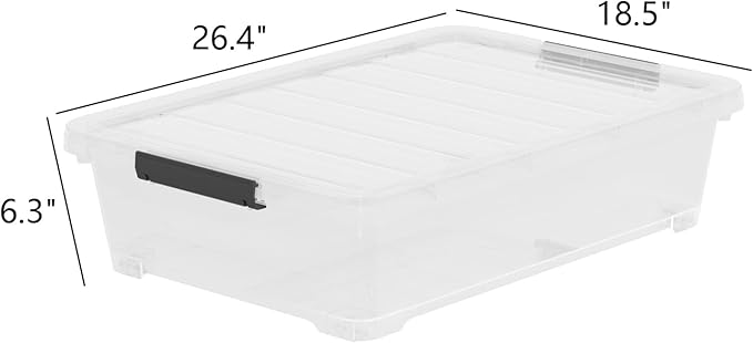 Waikhomes 4 Packs Under Bed Storage Containers with Clear Lid, Large Stackable Plastic Latching Bins with Rolling Wheels, 40 Quart