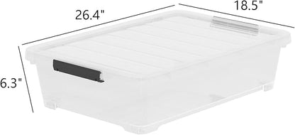 Waikhomes 4 Packs Under Bed Storage Containers with Clear Lid, Large Stackable Plastic Latching Bins with Rolling Wheels, 40 Quart