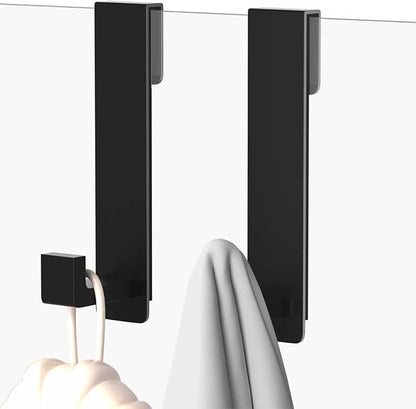 HUFEEOH 2-Pack Shower Towel Hooks, Stainless Steel 7.5-Inch Extended Over Door Hooks for Frameless Glass Shower Door, Heavy Duty Towel Rack for Bathroom, Holds Robes & Towels, Black