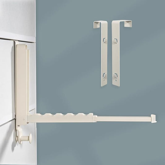 Over The Door Drying Rack for Clothes - 2 Brackets For Different Door Thickness - All Metal Fold Away Clothes Rails (Ivory White)