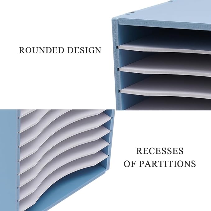 Vertical Desktop Sorter, 11 Slots Blue Mail Organizer Vertical File Organizer, PVC Paper Sorter Organizer with 11 Adjustable Compartments, Construction Paper Storage Mailbox for Home Office (Blue)