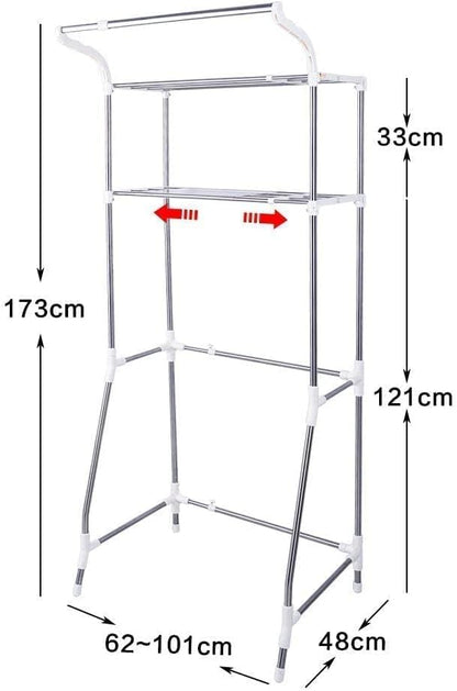 BAOYOUNI 2-Layer Over Washing Machine Storage Rack Utility Metal Bathroom Shelf 6-Hook Space Saver Width Adjustable Organization for Laundry Room Toilet (62-101cm, Ivory)