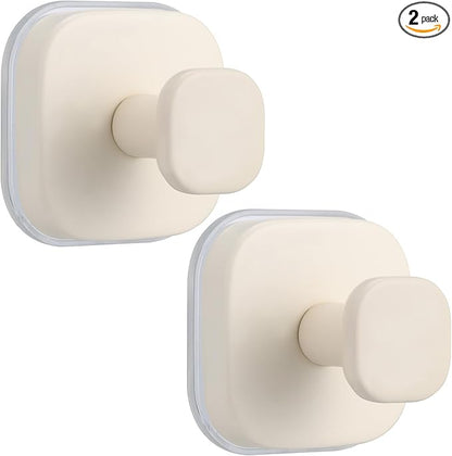 Fenas No-Drill Reusable Suction Cup Hooks, Towel, Robe, Loofah, Coat Hook for Glass, Mirror, Tile, Shower, Bathroom, Kitchen & Metal (Smooth, Non-Porous Surfaces) (2, Milk White)