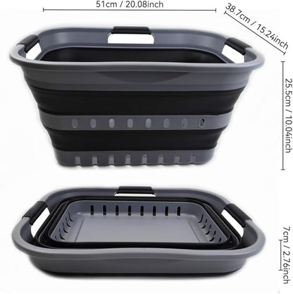 SAMMART 30L (8 Gallon) Collapsible 3 Handled Plastic Laundry Basket - Foldable Pop Up Storage Container/Organizer - Space Saving Hamper/Basket (Grey/Black)