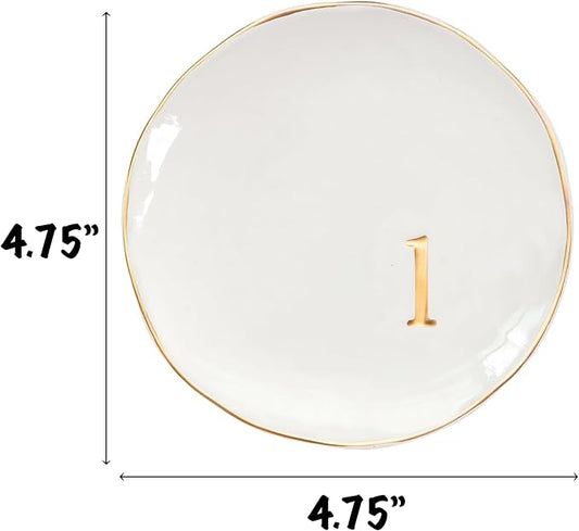 COLLECTIVE HOME - Ceramic Jewelry Tray, Decorative Trinket Dish for Rings Earrings Necklaces Bracelet Watch Keys, Birthday Mother's Day Christmas Gift for Women, 4.75", Glossy (l)