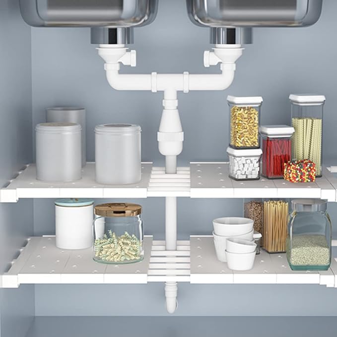 Closet Shelf Wardrobe Storage Rack Retractable Airing Cupboard Organiser for Kitchen Bookcase White 30-42cm Length 24cm Width, Shelf Dividers