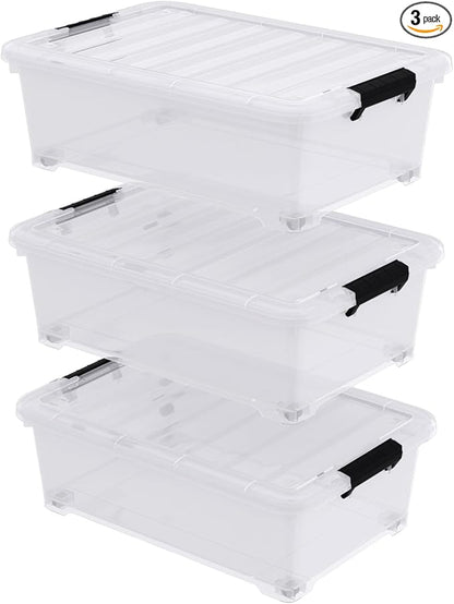 Buyitt 20 Quart Plastic Under Bed Storage Box, Stackable Nestable Organizer Bin with Wheels, Multi-Purpose Closet Organizer Storage Containers (3 Pack)