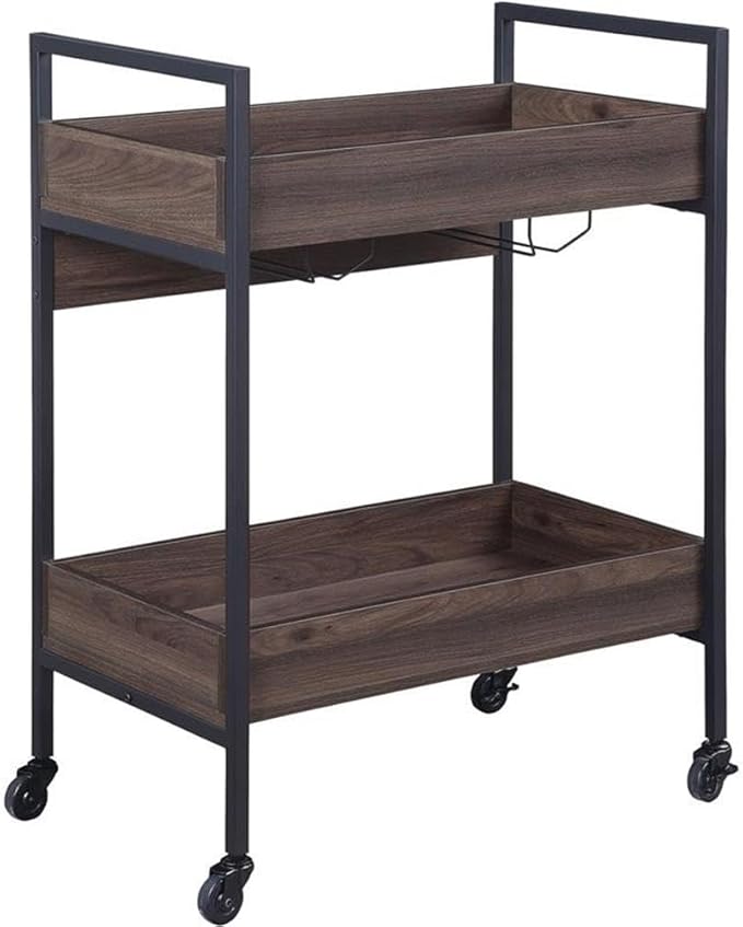 BOWERY HILL Modern Serving Cart in Walnut & Black Finish