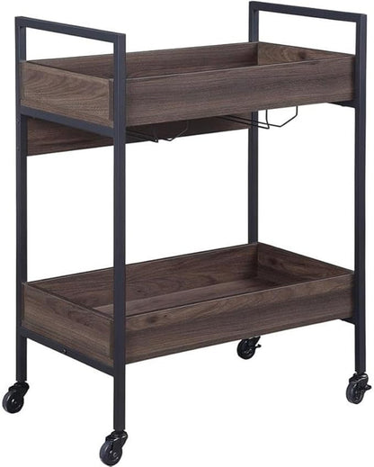 BOWERY HILL Modern Serving Cart in Walnut & Black Finish