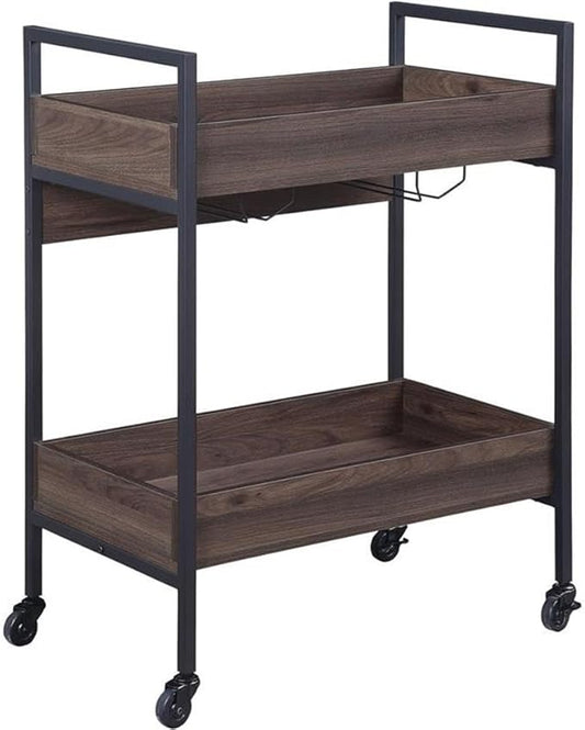BOWERY HILL Modern Serving Cart in Walnut & Black Finish