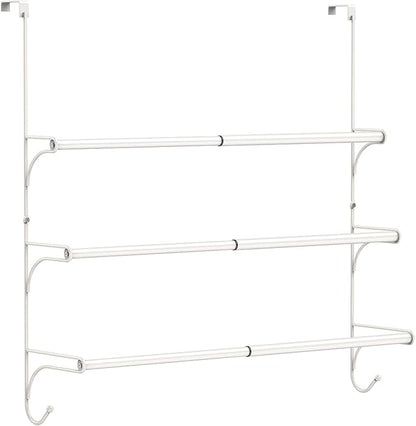 AULEDIO Adjustable Over The Door Triple Towel Rack with Hooks,White