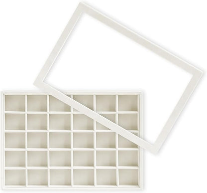 Wudygirl Jewelry Organizer Stackable Jewelry Tray for Drawer Velvet Earring Holder Organizer with Lid Dust-proof Earring Case Ring Storage for Women Drawer Inserts 30 Grid (Beige)