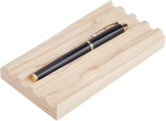 PH PandaHall Ash Wood Pen Tray Pen Display Stand Wave-Shaped Pens Holder Desk Pencil Organizer Fountain Pens Holder with 3 Compartments for Office Home Desktop Stationary Storage Supplies
