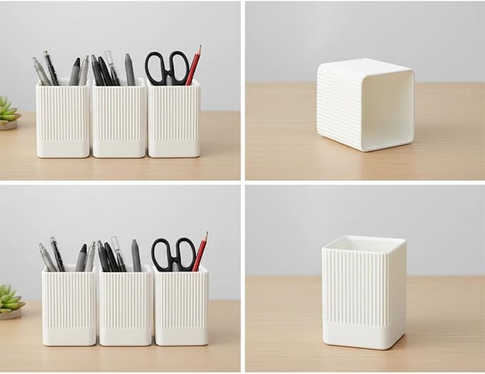 3 Pack Aesthetic Pen Holder for Desk-Sturdy Plastic Pencil Holder - Stylish Makeup Brushes Cup for Women Girls - Cute and Functional Desk Organizer for Office Supplies - Modern Office Decor Pen Cup