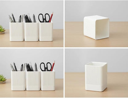 3 Pack Aesthetic Pen Holder for Desk-Sturdy Plastic Pencil Holder - Stylish Makeup Brushes Cup for Women Girls - Cute and Functional Desk Organizer for Office Supplies - Modern Office Decor Pen Cup
