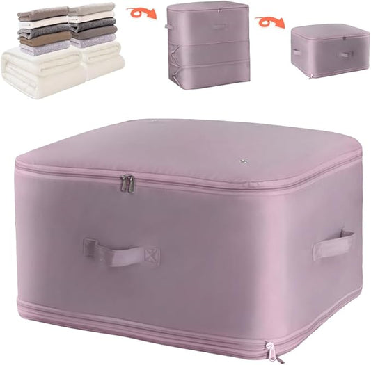 Geernioy Ultra Space Saving Self Compression Storage Bags with Zipper, (pink) -Compression Organize for Bedding, Comforter Storage Bag for Blankets Duvet Quilts Pillows