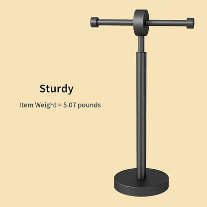 YUMORE Toilet Paper Holder Stand, Floor Freestanding Double Roll Black Tissue Paper Stand for Modern Bathroom, Weighted Round Base Stainless Steel Toilet Roll Holder,Extra Capacity