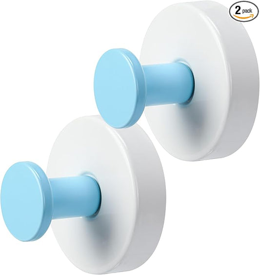 Supopular Reusable Heavy Duty Suction Cup Hooks for Kitchen/Bathroom/Shower - Wet-Proof Hooks for Towels, Robes, Loofah&Wreaths/No Drill Mounting on Glass, Tile, Metal (2, Klein Blue White)