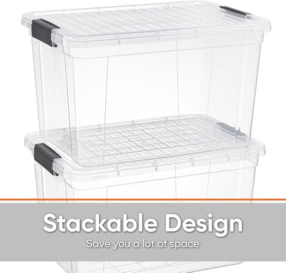 Superio Clear Storage Box with Lid, Plastic Container Bin for Organizing, Stackable Crate, BPA Free, Non Toxic, Odor Free, Organizer for Home, Office, School, and Dorm (14.7 Qt (Deep)