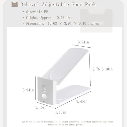 Shoe Slots Organizer 10 Pack - Shoe Stackers, Space Savers 50%, 3 Levels Adjustable, Double Layer Holders for Closet, Space Saver for Entryway,White