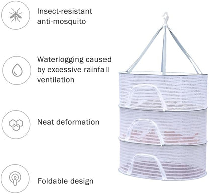 Herb Drying Rack, 3 Layer Foldable Hanging Mesh Net with Zipper, Outdoor Drying Rack Mesh Dryer for Drying Herb Vegs Fruits Bud Plants(Size:M)