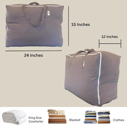Forever Cotton Blanket and Comforter Storage Bag with Handles for Comforters, Blankets, Linens and Garments | Underbed/Wardrobe Breathable Closet Organizer Bag (X-Large (24"x15"x12"), Gray)