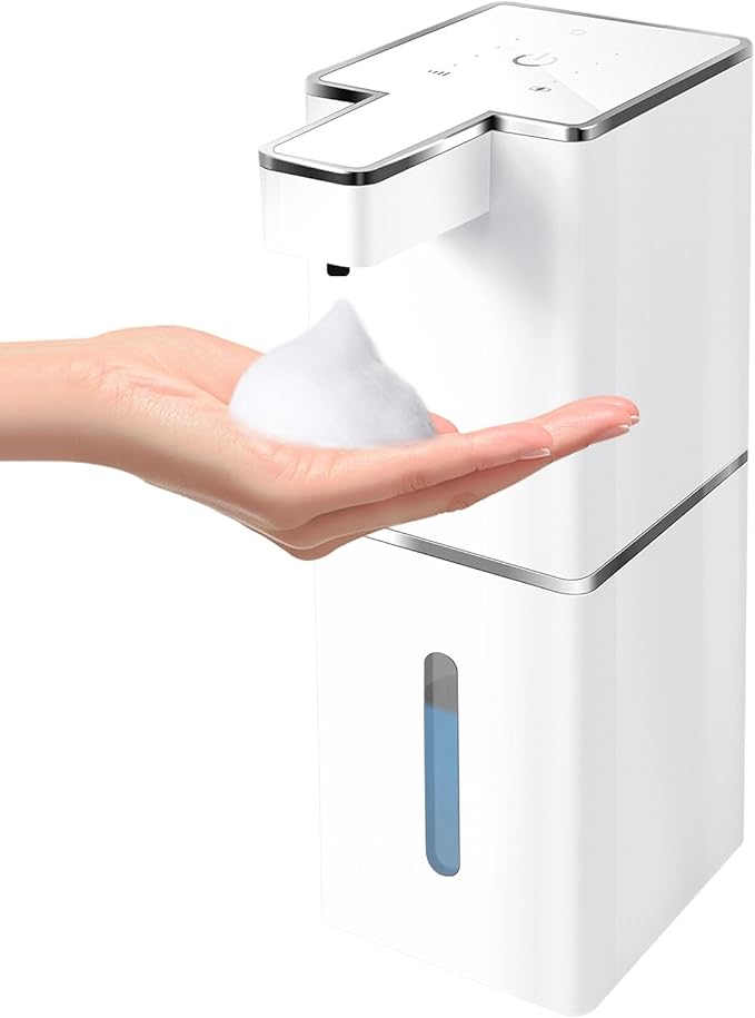 JEMISUN Automatic Foaming Soap Dispenser Touchless 380ml/12.8oz Rechargeable Hand Soap Dispenser Wall Mounted 4 Levels Adjustable Foam Soap Pump for Bathroom Kitchen Dish Soap