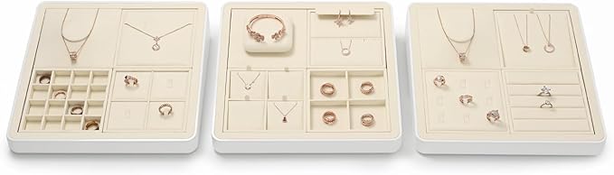 Oirlv Microfiber 4 Slots Jewelry Pendant Display Tray Jewelry Necklace Organizer Display Tray(Beige)