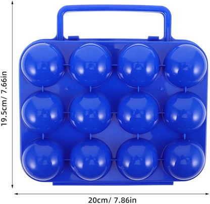 GLEAVI Portable Plastic Egg Carrier with Handle and Lid 12 Egg Storage Box for Camping Picnic and Kitchen Use Blue Foldable Holder Container