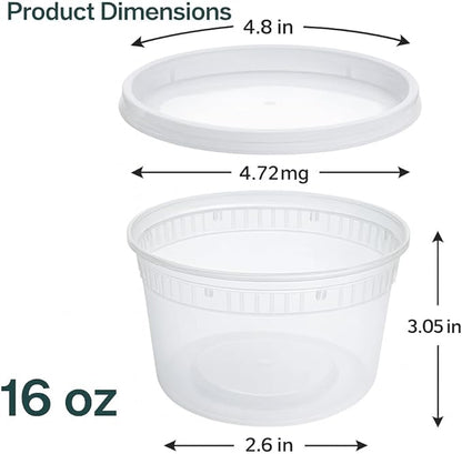 ProTakeOut 16oz [50 set] Heavy Duty Plastic Deli Container | BPA-Free Food Storage with Airtight Leak‑Proof Lids | Microwave, Freezer & Dishwasher Safe – Stackable, Bulk Reusable Soup & Meal Prep Tub