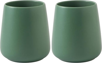 Green Toothbrush Holder for Bathroom - 2Pcs Ceramic Tooth Brushing Holders Set, Toothbrush Cup & Toothpaste Organizer for Bathroom Countertop, Makeup Brush Holder, Pen Holder for Home Desktop Storage