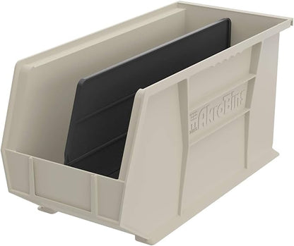 Akro-Mils 30265 AkroBins Plastic Storage Bins, Space-Saving Stackable Bins for Garage, Pantry, Craft Organization, 18-Inch x 8.25-Inch x 9-Inch, Stone, 6-Pack