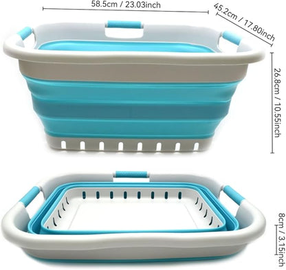 SAMMART 41L (10.8 gallon) Set of 2 Collapsible 3 Handled Plastic Laundry Basket-Foldable Pop Up Storage Container/Organizer-Space Saving Hamper/Basket (2, Grey/Bright Blue)