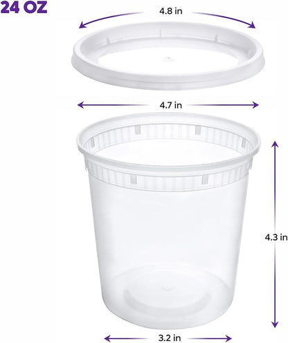 Pantry Value [24 oz. - 24 Count Plastic Food Storage Deli Containers with Lids, Disposable Containers With Lids - Perfect for Storing Soups, Sauces, and Snacks