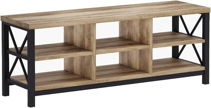 FATORRI Shoe Bench Entryway with Storage, Industrial Wood and Metal Hallway Benches with Adjustable Shelves, Rustic Entry Way Bench for Living Room (47.24 Inch Long, Rustic Oak)