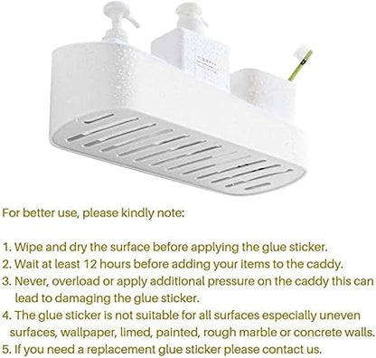 SUNFICON Adhesive Shower Caddy Wall Mounted Bathroom Shelf Organizer Storage Rack No Drilling Shower Shelf Bath Essentials Shampoo Spice Holder 2 Clear Adhesives for Shower Room Bathroom Kitchen White