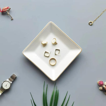 HANKOR Ceramic Jewelry Dish Tray, Decorative Trinket Tray Holder for Ring Earring Key, Gift for Women Girls, 4.7inch, White