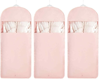 Space Saving Hanging Garment Bag with Self Compression Zipper，Dust Cover Clothes Bags for Down Coat,Dress,Suit，Closet Storage Organizer for Home Travel Use (Pink, XL)