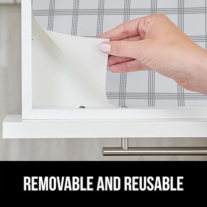 GORILLA GRIP DripGuard Shelf Liner, Non Adhesive Drawer and Kitchen Cabinet Protector, Slip Resistant BPA Free Smooth Surface Plastic Liners for Cabinets, Bathrooms, Closets, 17.5x120 Inch Gray Stripe