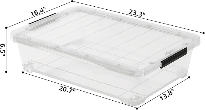 Tyminin 25 Quart Under the Bed Low Profile Storage Boxes, 4Pack Easy Rolling Under Bed Storage Containers Organizer for Clothes, Blankets, Shoe