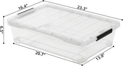 Tyminin 25 Quart Under the Bed Low Profile Storage Boxes, 4Pack Easy Rolling Under Bed Storage Containers Organizer for Clothes, Blankets, Shoe