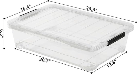 Tyminin 25 Quart Under the Bed Low Profile Storage Boxes, 4Pack Easy Rolling Under Bed Storage Containers Organizer for Clothes, Blankets, Shoe