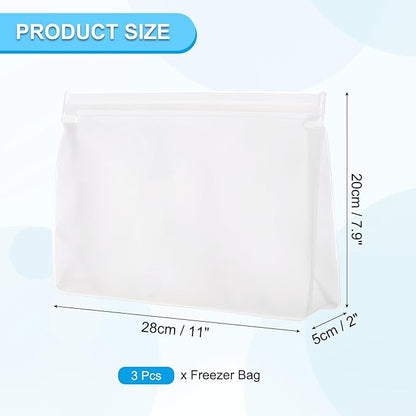 PATIKIL 11"x2"x7.9" Reusable Freezer Bag, 3 Pcs Leakproof Zip Food Storage Stand Up Bags Fridge Snack Vegetable Fruit Ice Container for Long-Lasting Freshness, Transparent
