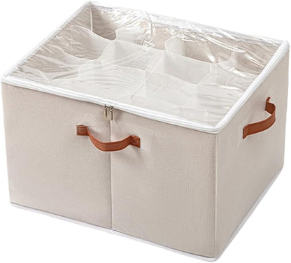 SLDYH Shoe Organizer for Closet, Tidy Up and Organize, Shoe Storage Easy to Store and Search, 12-20 Grid Fabric Shoe Box with Clear Cover (White, 16 Grids)