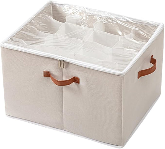 SLDYH Shoe Organizer for Closet, Tidy Up and Organize, Shoe Storage Easy to Store and Search, 12-20 Grid Fabric Shoe Box with Clear Cover (White, 16 Grids)